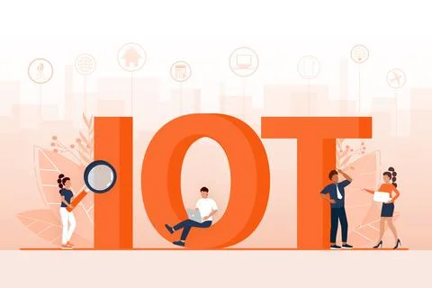IOT. Internet of things, devices and connectivity concepts on a network, flat 스톡 일러스트