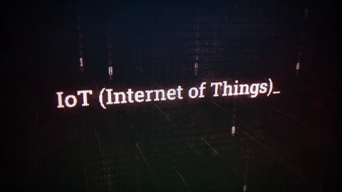 IoT (Internet of Things) on digital screen message on computer screens V02 Stock Footage 317008169