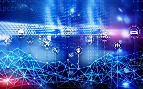 IOT internet of things digital technology concept. Server room background. イラスト素材