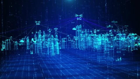 IOT Internet of things mobile social media Internet holographic city backgro Stock Footage 147590815