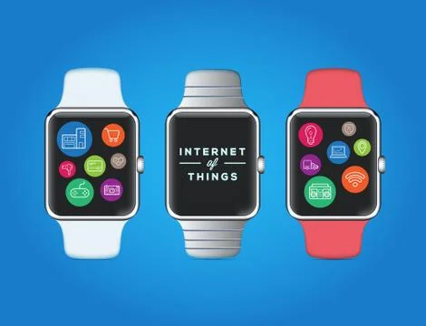 IOT Internet of Things on Smart Watch Vector Quality Design with Icons Stock Illustration