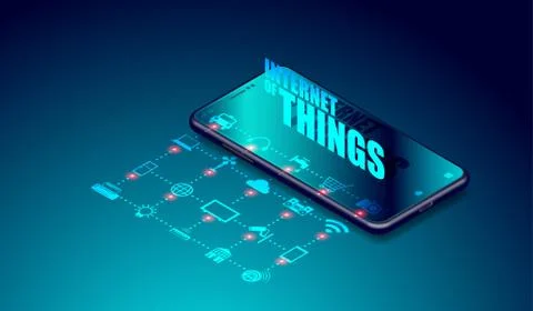 IOT internet of things on smartphone applications, smartthings connected Stock Illustration