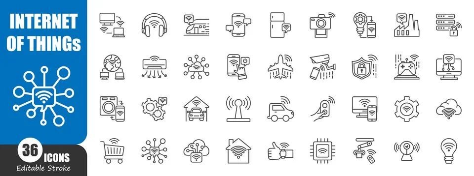 IoT . Internet of things . Technology outline icon . Editable stroke . Vector Stock Illustration