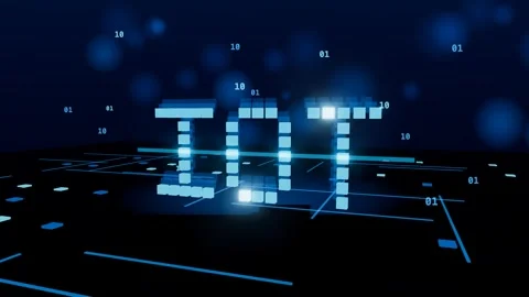 IoT internet of things word hologram glowing above a circuit board 3D animation Stock Footage 339883541
