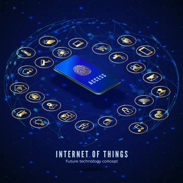 IOT isometric banner. Internet of things. Digital global ecosystem. Monitorin Stock Illustration