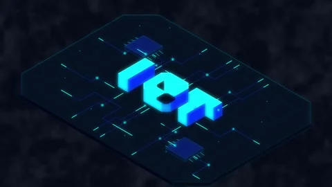Iot isometric text with digital network circuit lines for technology infras.. Stock Footage 348341472