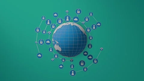 IOT motion design concept. Earth network on marine green background Stock Footage 264047044