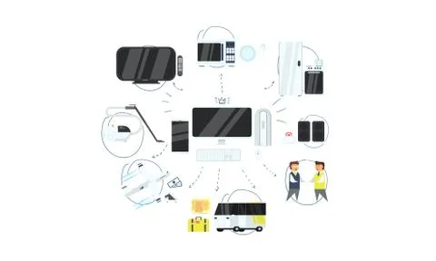 IOT online synchronization and connection via smartphone or computer wireless Stock Illustration