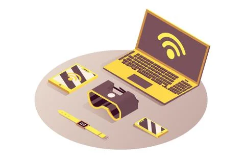 Iot, portable devices vector isometric illustration. Internet of things, cloud Stock Illustration
