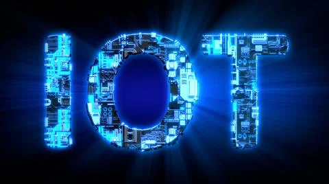 IOT shining blue digital cyber text, isolated - industrial 3D illustration Stock Illustration
