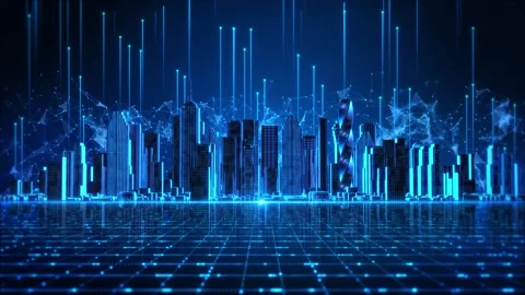 IoT Smart City Network with Connected Buildings and Wireless Data Stock Footage 342611001