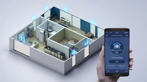 IoT smart home, mobile Home appliance, Home security. Internet of Things Stock Footage