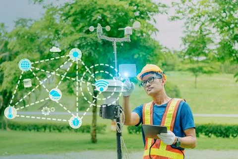 IoT Smart weather sensor data collection, Wind Air pollution information mo.. Stock Photos