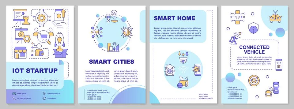 IoT startup blue brochure template Stock Illustration