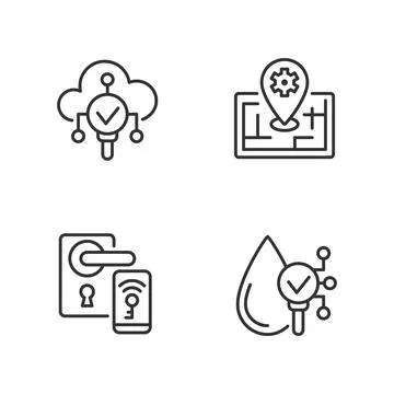 IoT technologies pixel perfect linear icons set Stock-Illustration