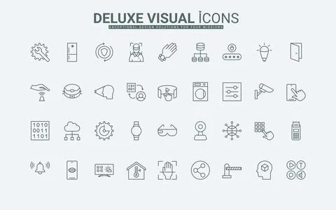 IoT technology, smart home, secure access and control of devices settings line Stock-Illustration