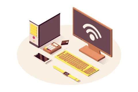 IoT technology vector isometric illustration. Cloud computing service, wifi イラスト素材