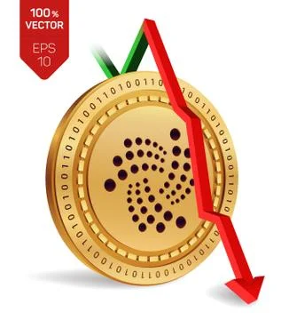 Iota. Fall. Red arrow down. Iota index rating go down on exchange market. Cry Stock Illustration