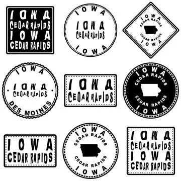 Iowa Cedar Rapids Seal Map Design Stock Illustration