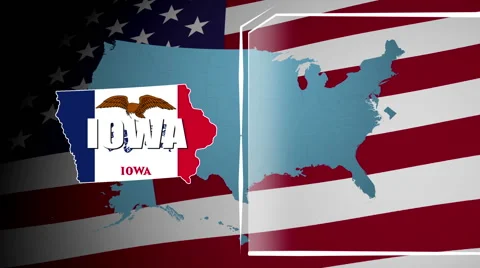 Iowa Countered Flag and Information Panel Stock Footage 66773043