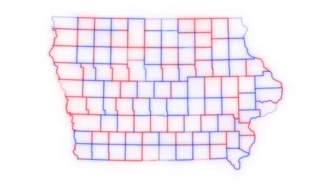 Iowa county map red blue election outline white background seamless loop Stock Footage 343867745