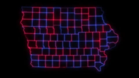 Iowa county map red blue election outline white background seamless loop Stock Footage 343868718