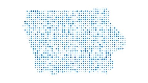 Iowa dotted digital map. Map of Iowa with pulsating colored circles. Shape of... Video stock 231079249