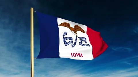 Iowa flag slider style. Waving in the win with cloud background animation Stock Footage