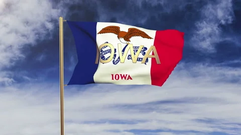 Iowa flag with title waving in the wind. Looping sun rises style.  Animation Stock-Footage 48164614