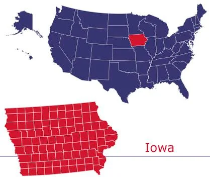 Iowa map counties vector with USA map Stock Illustration