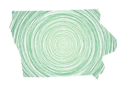 Iowa map filled with concentric circles. Sketch style circles in shape of t.. Stock Illustration