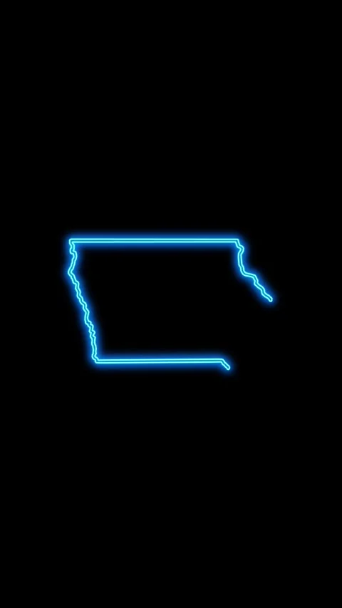 Iowa Map Outline Neon Lights Stock Footage 333118853