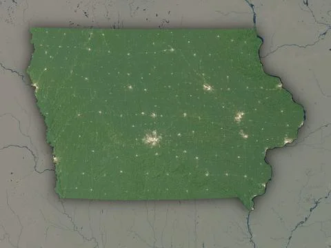 Iowa on a map with state borders and cities Stock Illustration