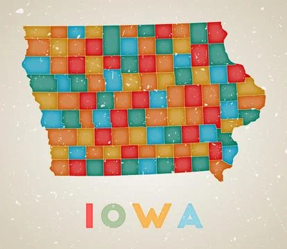 Iowa map. Us state poster with colored regions. Old grunge texture. Vector .. Stock Illustration