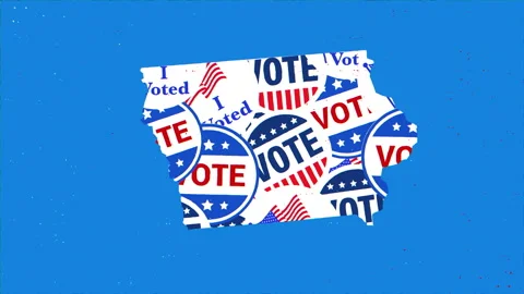 Iowa Map with Vote Pattern on Blue Background Видео 347176964