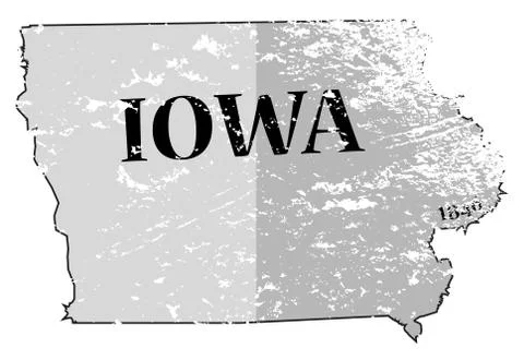 Iowa State and Date Map Grunged Stock Illustration
