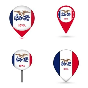 Iowa State Flag Map Pin Icons Set Collection Stock Illustration