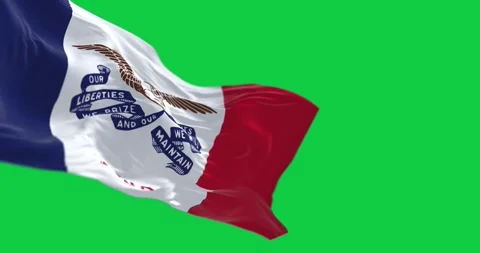 Iowa state flag waving in the wind on green screen Stock Footage 253612451