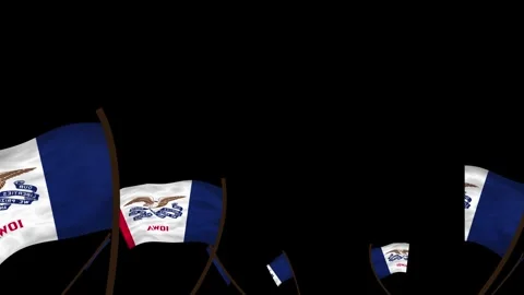 Iowa State Flags Waving Crowd. Realistic 4K 60fps Seamless Loop Animation Stock Footage 338405964