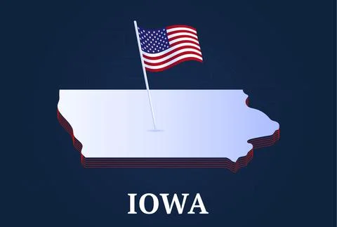 Iowa state Isometric map and USA natioanl flag 3D isometric shape of us state Stock Illustration