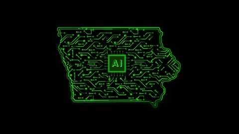 Iowa State Map AI Chipset Technology Opener Vídeo Stock 337093006