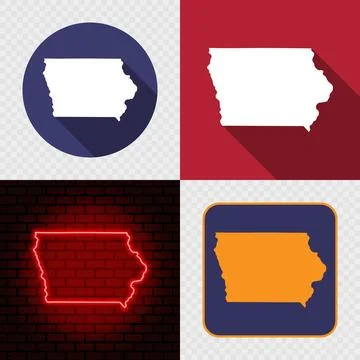 Iowa State Map Icons Set, USA Silhouette Collection in Flat, Minimal and Ne.. Stock Illustration