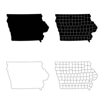 Iowa State Outline and Solid Fill Map Set. 스톡 일러스트