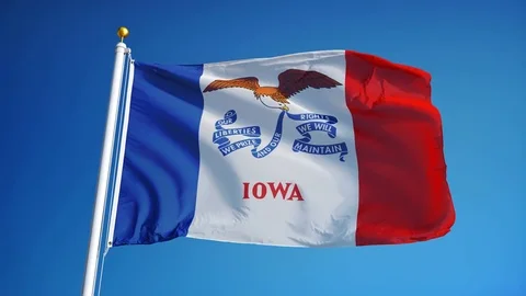 Iowa (U.S. state) flag in slow motion seamlessly looped with alpha Stock Footage 70146501