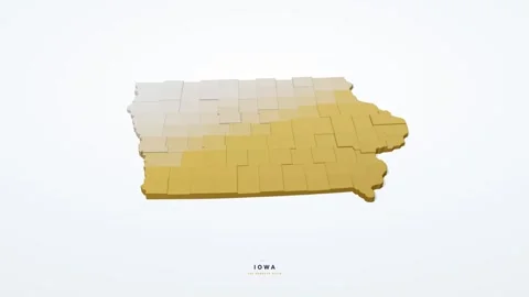 Iowa USA 3D isometric state map with county borders rotating on a clean white Stock Footage 340404524