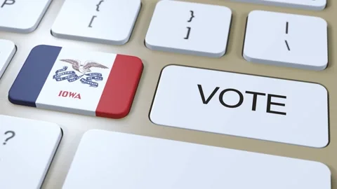 Iowa Vote in State. State Flag and Button 3D Animation Stock Footage 270358786