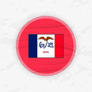 Iowan Flag in a Circular Emblem Design, Abstract Round Sticker Illustration. イラスト素材