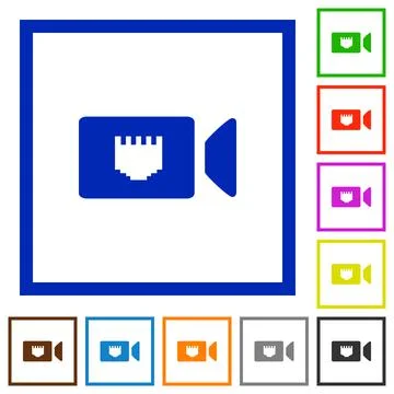 IP camera flat framed icons 스톡 일러스트
