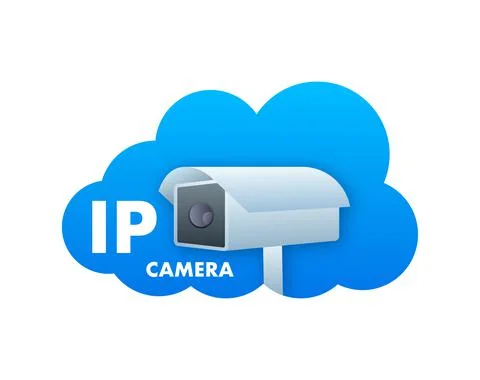 Ip camera in flat style. 3d vector icon. Online social network. Vector logo Stock Illustration