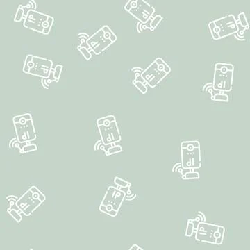 Ip camera line vector seamless pattern flat Stock Illustration